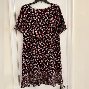 Talbots Petite Floral Short Sleeve Ruffle Knee Length Dress Size 14P NWT